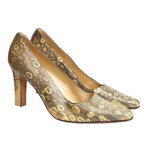 Manolo Blahnik Block Heels Lizard Leather Round Pointed Toe 38